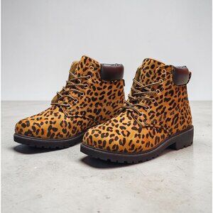Leopard Print Lace-Up Ankle Boots With Padded Collar For Women